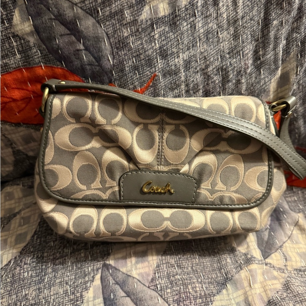 Coach Gray and Cream Signature Shoulder Bag